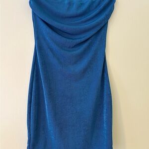 Princess Polly 2 Piece Vibrant Blue Strapless Dress w/ coverup shirt